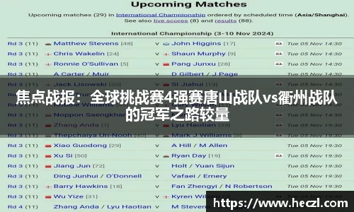 焦点战报：全球挑战赛4强赛唐山战队vs衢州战队的冠军之路较量